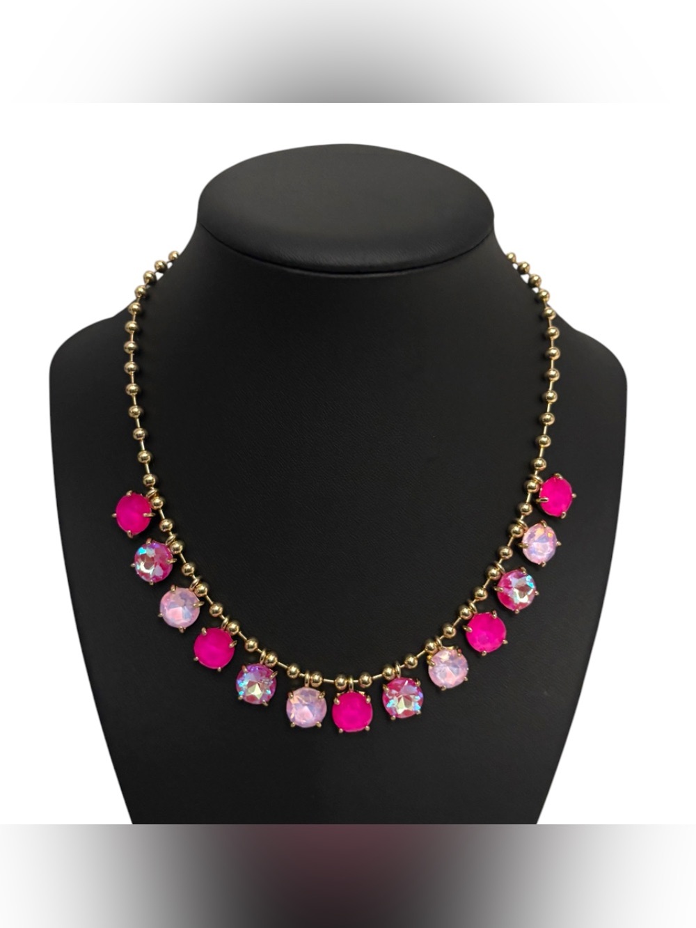 Round Multi Pink Glass Charm Ball Gold Chain Necklace